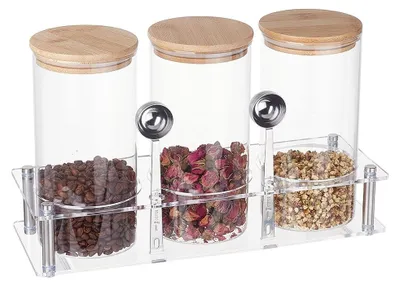 3-teiliges Kaffeebohnen-Vorratsglas-Set, 36 x 12,6 x 7,5 cm, transparent
