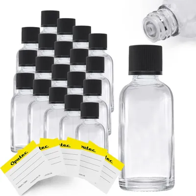 Produktbild von 20 x 30ml Tröpfler-Flasche, Klarglas, schwarzer Deckel