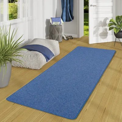Produktbild von Läufer Teppich Schlingen Teppich Alma Blau Meliert, Größe:80x200 cm