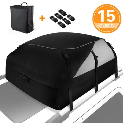 Produktbild von 425L Auto Dachbox Faltbare Wasserdicht Dachtasche Gepäckbox Tasche Aufbewahrungsbox mit a Antirutschmatte, 900D wasserdichtes Oxford-Gewebe, schwarz