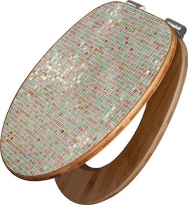 Produktbild von banjado Design WC Sitz Bambus Absenkautomatik -Grüne Fliesen - Toilettendeckel mit Absenkautomatik Holz/hochwertiger Bambus Klodeckel/WC-Sitz für alle gängigen Toiletten [TDB2 11375]