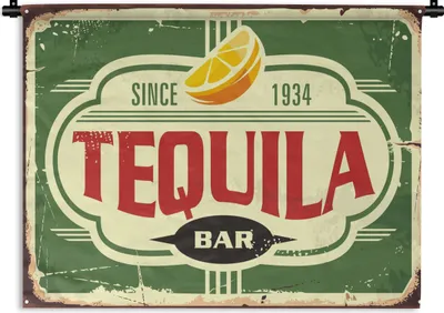 Produktbild von MuchoWow® Wandteppich Wandbehang Tequila - Vintage - Werbeschild 150x112 cm Tapisserie Dekoration Wandtuch - Wanddecke - Wandteppiche