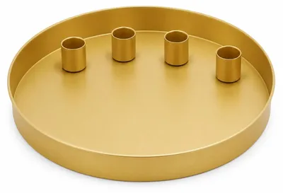 Rundes Metalltablett Ø 25 cm, gold, mit 4 Magnet-Kerzenhaltern