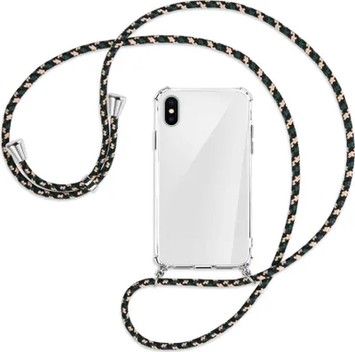 Produktbild von Handykette Backcover-Schutzhülle mit Band (Metall silberfarben) für Apple iPhone X / XS / 10 - camouflage