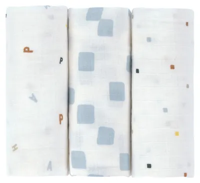 Produktbild von Lässig Swaddle & Burp Tuch M GOTS (3 Stück) - Happy Fruits - Blue