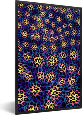 Produktbild von MuchoWow® Gerahmtes Poster Pantherdruck - Muster - Gelb 40x60 cm - Poster mit Schwarzem Bilderrahmen Wandposter Rahmen Foto Bilder - Papierdruck - Wandbilder