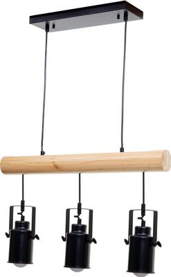Pendelleuchte MCW-H83, Hängelampe Hängeleuchte, Industrial Vintage Massiv-Holz Metall schwarz  3 Spotlampenschirme