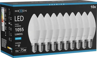 Obrázek produktu pro Mexen Nova 10x LED žárovka E14, C37, 10W, Studená - 6500K, 1055 lm - L102-E14-1065-01x10