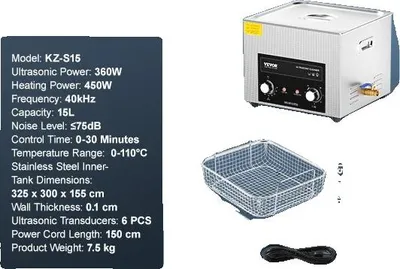 Obrázek produktu pro Ultrazvuková čistička, nastavitelná teplota, silný čisticí účinek, 15L, 15L