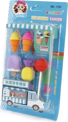 Produktbild von Radiergummi Set Süßigkeiten & Eis 5 Stück - Bunte Radierer für Schule & Kinder