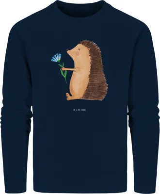 Produktbild von Mr. & Mrs. Panda Baumwoll Pullover Igel Blumen Größe L - French Navy - Geschenk, Pulli, krank, Krankenhaus, Bio, Gute Besserung, Sweater, Lustige Sprüche, Krankheit