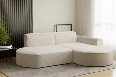 Produktbild von Ecksofa Designersofa BONDY in Stoff Ascot Creme Ottomane Rechts