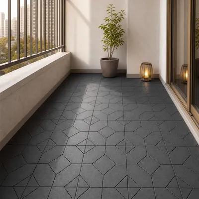 Productafbeelding van 44 stuks terrastegels met kliksysteem, vloertegels voor terras, tuin, balkon, zwembad [Grijs – Ruitvormig]
