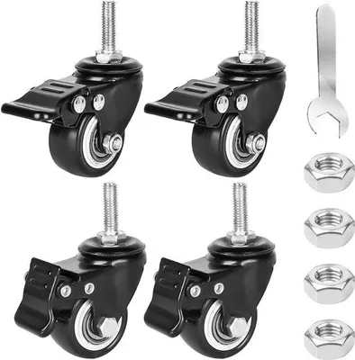 Image de 4 roulettes pour meubles de 40 mm, M8x25 mm, roulettes pivotantes pour charges lourdes avec frein