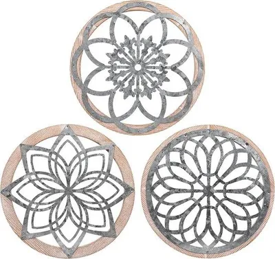 Image de Décoration murale rustique, faite main, lot de 3, bois et fer