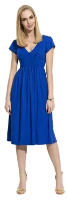 Produktbild von Damen Mittellanges Kleid Dress V-Ausschnitt mit Raffungen; Blau M (38)