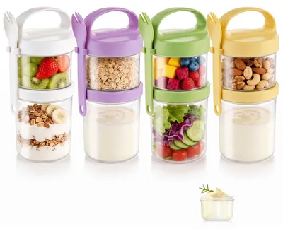 4er-Set zweilagige Müslibecher 560+360 ml mit Besteck