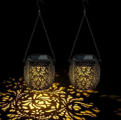 Produktbild von Solarbetriebene Außenbeleuchtung Hängende Lampen für den Garten - 2 Stück hell leuchtende LED-Glühlampen IP65 wasserdicht, Auto-An/Aus, 600 mAh-Akku für Balkon und Terrasse