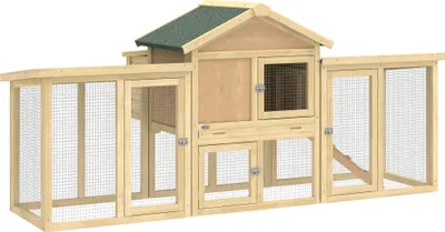 Obrázok produktu pre PawHut drevený kurník 204 x 85 x 93 cm s hniezdnou búdkou a výbehom
