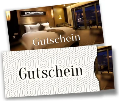 Produktbild von itenga Geschenkgutschein Fotodesign mit Hülle - Motiv ÜBERNACHTUNG Postkarte zum Ausfüllen  21,0 x 9,8 cm
