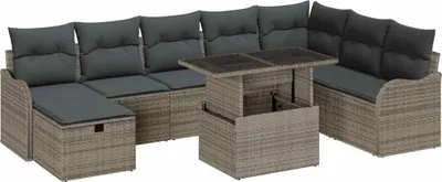Obrázek produktu pro vidaXL Zahradní sedací souprava s polštáři s úložným prostorem 9 ks Grey Poly Rattan