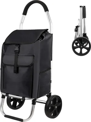 Produktbild von Einkaufstrolley mit Rädern, Faltbar einkaufswagen mit 45 L Kapazität - Abnehmbare Einkaufstasche - Schwarz