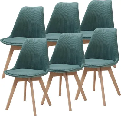 Immagine prodotto di Sedia da pranzo 'Fläten' set di 6 sedie imbottite in velluto a coste verde scuro