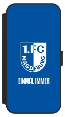 Produktbild von NIVOCASE Klapphülle für Apple iPhone 14 Plus  Handyhülle aus Kunst Leder NIVOflip schwarz Offizielles Lizenzprodukt Wappen 1. FC Magdeburg