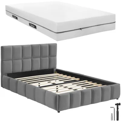 Produktbild von tectake® Bettset Polsterbett mit Samtbezug und Steppmuster 250 kg Belastbarkeit, bodenschonende Kunststofffüße