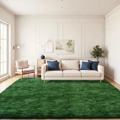 Produktbild von Hochflor Teppich Waschbar Rutschfest Dunkelgrün 240x300 cm