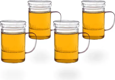 Produktbild von tea4chill Teetassen mit Sieb und Deckel, 4 Glastassen je 400ml, klassisch, Borosilikatglas