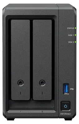 Produktbild von Synology DiskStation DS725NEO+ NAS & Speicherserver Kompakt Ryzen Embedded R1600 4 GB DDR4 0 TB DSM Schwarz