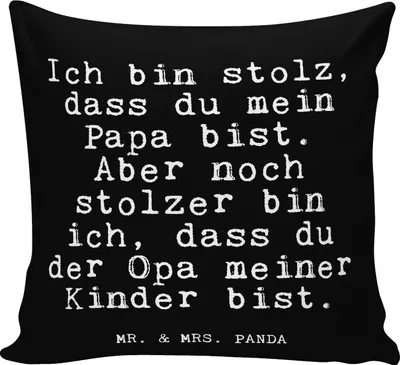 Produktbild von Mr. & Mrs. Panda Dekokissen Ich bin stolz, dass... - Schwarz - Geschenk, Kleines Kissen, stolz, Glizer Spruch Sprüche Weisheiten Zitate Lustig Weisheit Worte, bedruckt