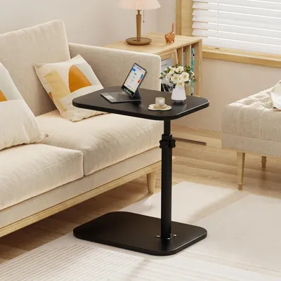 Image de Petite table d'appoint en bois / table basse : forme en C, réglable en hauteur, support portable pour ordinateur portable