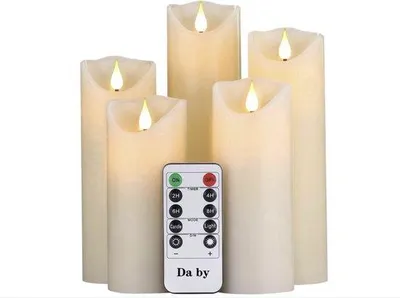 Image de Lot de 5 lumières LED de 12,7 à 22,9 cm, 5 pièces, lumières LED réalistes qui clignotent, fonctionnant à piles, télécommande à 10 touches, couleur ivoire