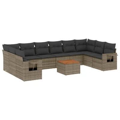 Immagine prodotto di Set Divani da Giardino 11 pz con Cuscini in Polyrattan Grigio