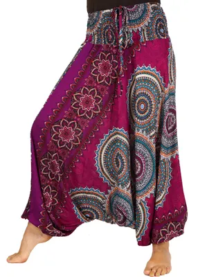 Produktbild von Afghani Hose, Overall, Jumpsuit, Haremshose, Pluderhose, Pumphose, Aladinhose - Pink, Damen, Viskose, Hosen