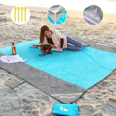 Productafbeelding van Picknickdeken, stranddeken, campingdeken, 210 x 200 cm, waterdicht, zandafstotend, ultralicht, blauw