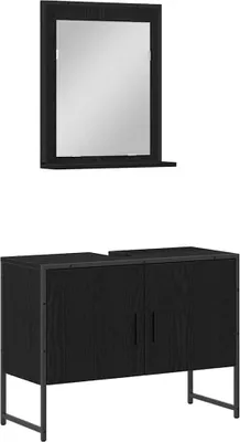 Produktbild von Badezimmermöbel-Set Wandmontiert 2 pcs Schwarz Holzwerkstoff