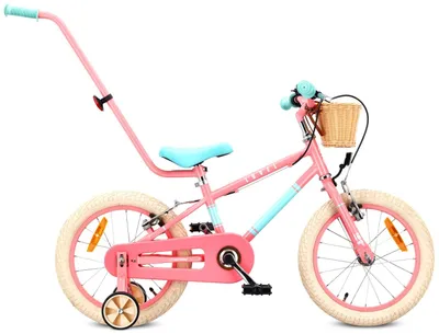 Produktbild von 16-Zoll-Kinderfahrrad für Mädchen mit Guide Wheels, Korb, Klingel und V-Bremse, Modell LOVEL, weiß, rosa, mintfarben