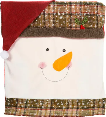 Produktbild von Weihnachtsstuhlbezug, eine weihnachtliche Stuhlhusse aus Flanellstoff und Vlies, Schneemann mit Weihnachtsmütze inkl. Karottennase, Knopfaugen und Mütze mit Bommel 1 Stuhlhusse