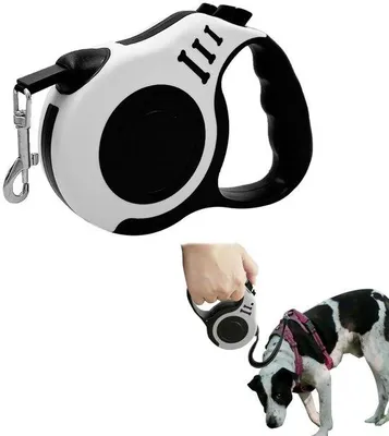 Produktbild von Unyqoos® Automatische Rollleine 5 m – weiß, für Hunde & Katzen bis 25 kg, 360° knotenfrei, Stopp- & Arretierfunktion, ergonomischer Anti‑Rutschgriff