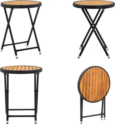 Immagine prodotto di vidaXL Tavolino nero 60 cm in poly rattan e legno massiccio di acacia - Tavolino da tè - Tavolini da tè - Tavolino da esterno - Tavolini da esterno