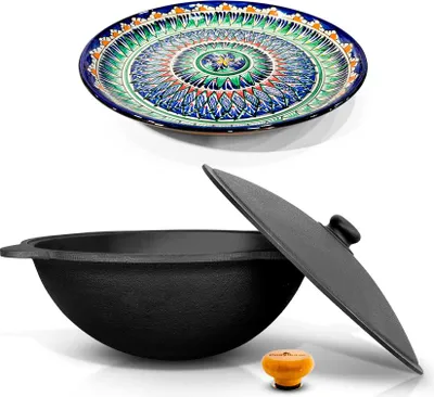 Produktbild von Gusseisen Kazan Kasan 16 L Holzgriff Plov Kochtopf WOK Namangan Lagan Казан