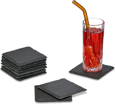 Image de Sous-verres en pierre - Lot de 10 - Sous-verres carrés en verre - 10x10 cm - Dessous de table en pierre - Anthracite
