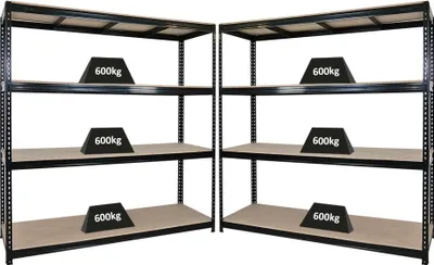 Produktbild von Mega Deal | 2x Profi Schwerlastregal BISON | HxBxT 200x200x60cm | 4 Fachböden | Fachlast 600kg | Schwarz