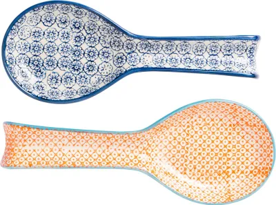Produktbild von Nicola Spring handbedruckte Küchenlöffelablagen – 26,5 cm – Orange und Marineblau (2 Stück)