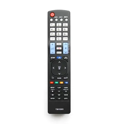 A black remote control is shown against a white background.