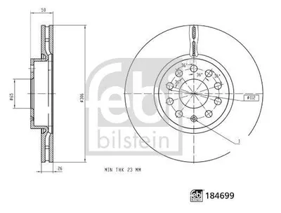 Produktbild von 2x FEBI BILSTEIN Bremsscheibe 184699 vorne für VW für Golf VIII Schrägheck (CD1)