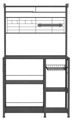 Obrázek produktu pro Police na kuchyňské náčiní s háčky, magnetickou lištou a drátěným košem | Antracitově šedá/černá | 90x42x167 cm